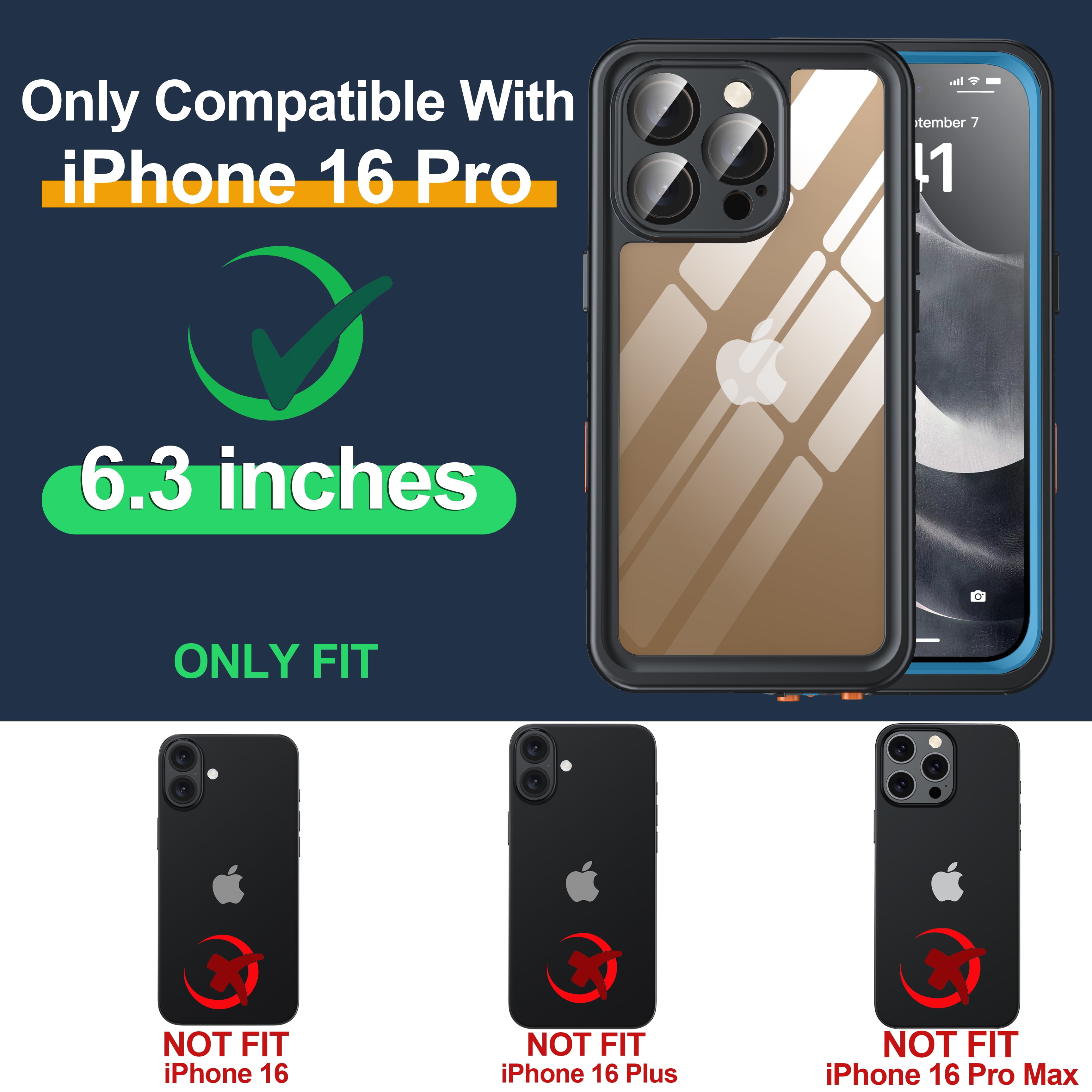 ANTSHARE For iPhone 16 Pro Case, Waterproof Built-in Screen Protector, [12 FT Military Drop Proof] [Full Body Shockproof] [Dustproof] [IP68 Underwater] Phone Case For iPhone 16 Pro 6.3''- Blue