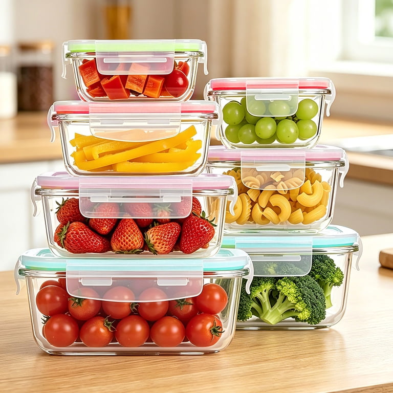 Sindcom 7 Pack Glass Food Storage Containers, Meal Prep, Airtight