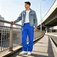 thumbnail image 7 of IYYVV Mens Baggy Sweatpants Baggy Casual Straight Wide Leg Fleece Sweat Pants Athletic Workout Gym Jogger with Pockets Royal Blue S, 7 of 7