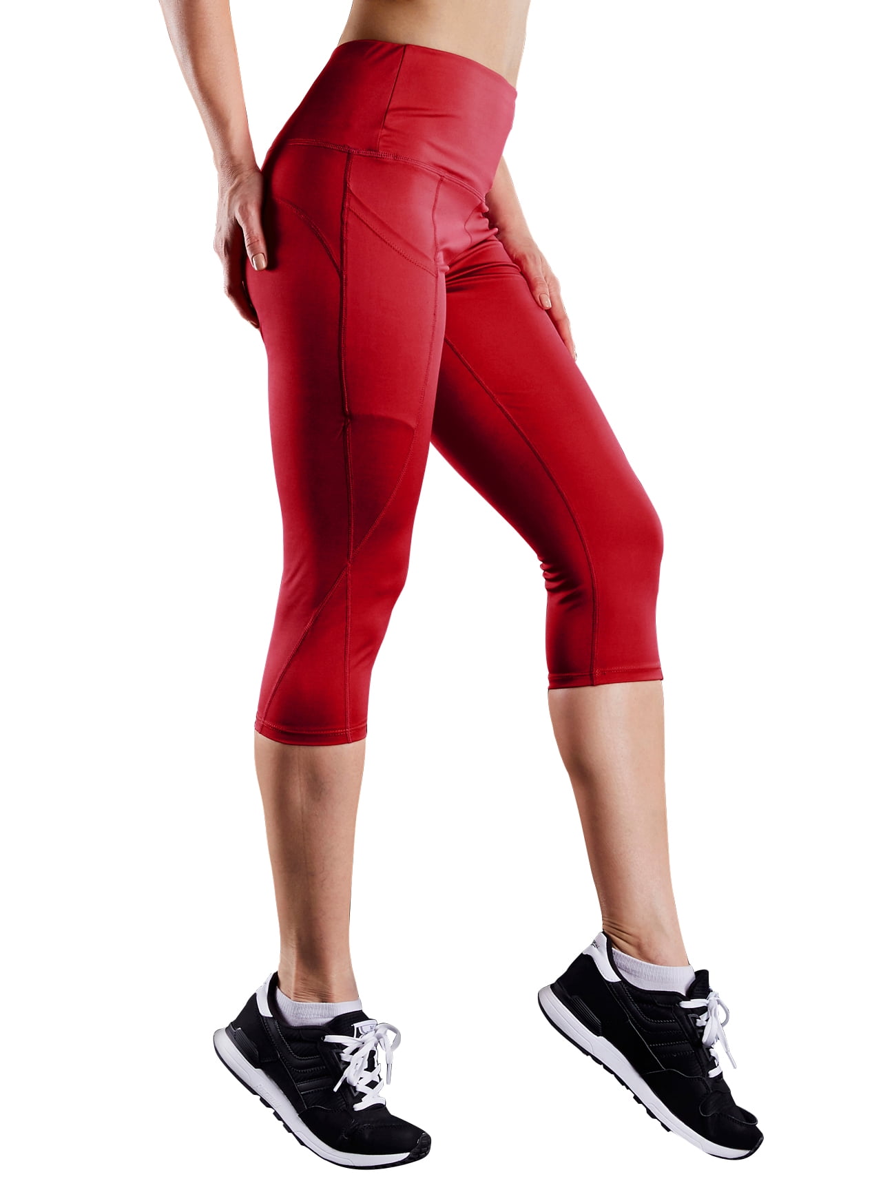 NELEUS Womens Yoga Running Leggings with Pocket Tummy Control High  Waist,Black+Red,US Size 2XL