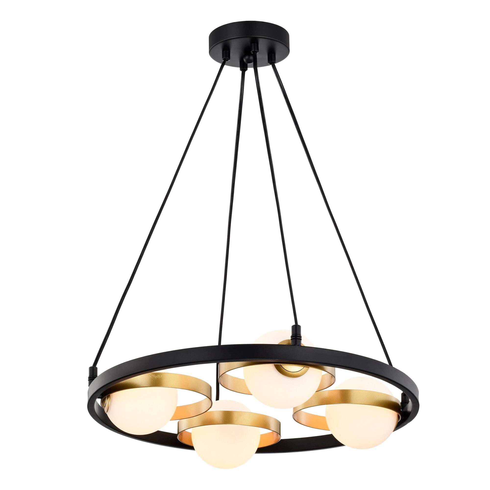 Pomponia 18 in. 4-Light Indoor Matte Black and Satin Gold Finish Chandelier with Light Kit
