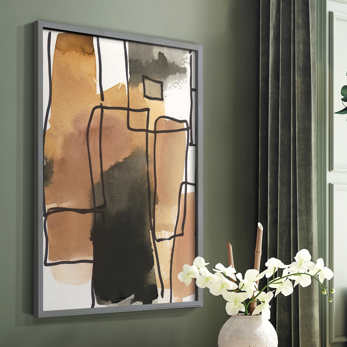 Retro Vibe II in Gray Solid Wood 22 x 28 Framed Print