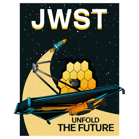 Vinyl 20" x 24" James Webb Space Telescope Kids Bedroom DÃ©cor Sticker JWST Unfold The Future Quote Design Moon Crescent Stars & Space Rocket Cartoon Art Home Wall Decal