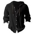 thumbnail image 2 of Mens Hooded Tshirt Solid Color Casual Long Sleeve Top Comfortable Streetwear Pullover Black XL, 2 of 6
