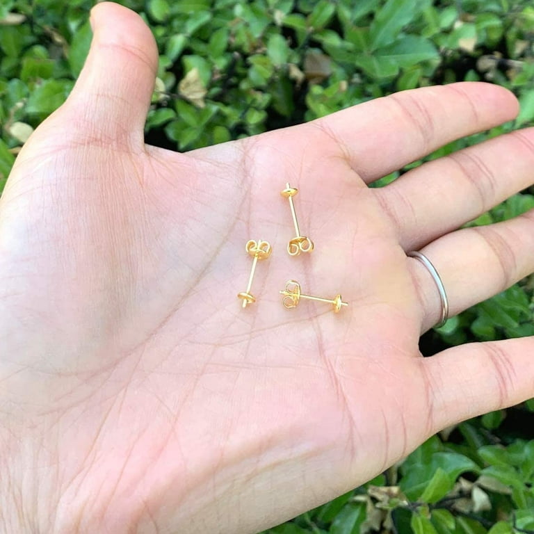 100pcs Hypoallergenic Earring Posts Gold Plated Brass Stud