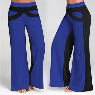 Women Patchwork Bottoms Flare Trousers Mid Waisted Wide Leg loose Yoga Pants