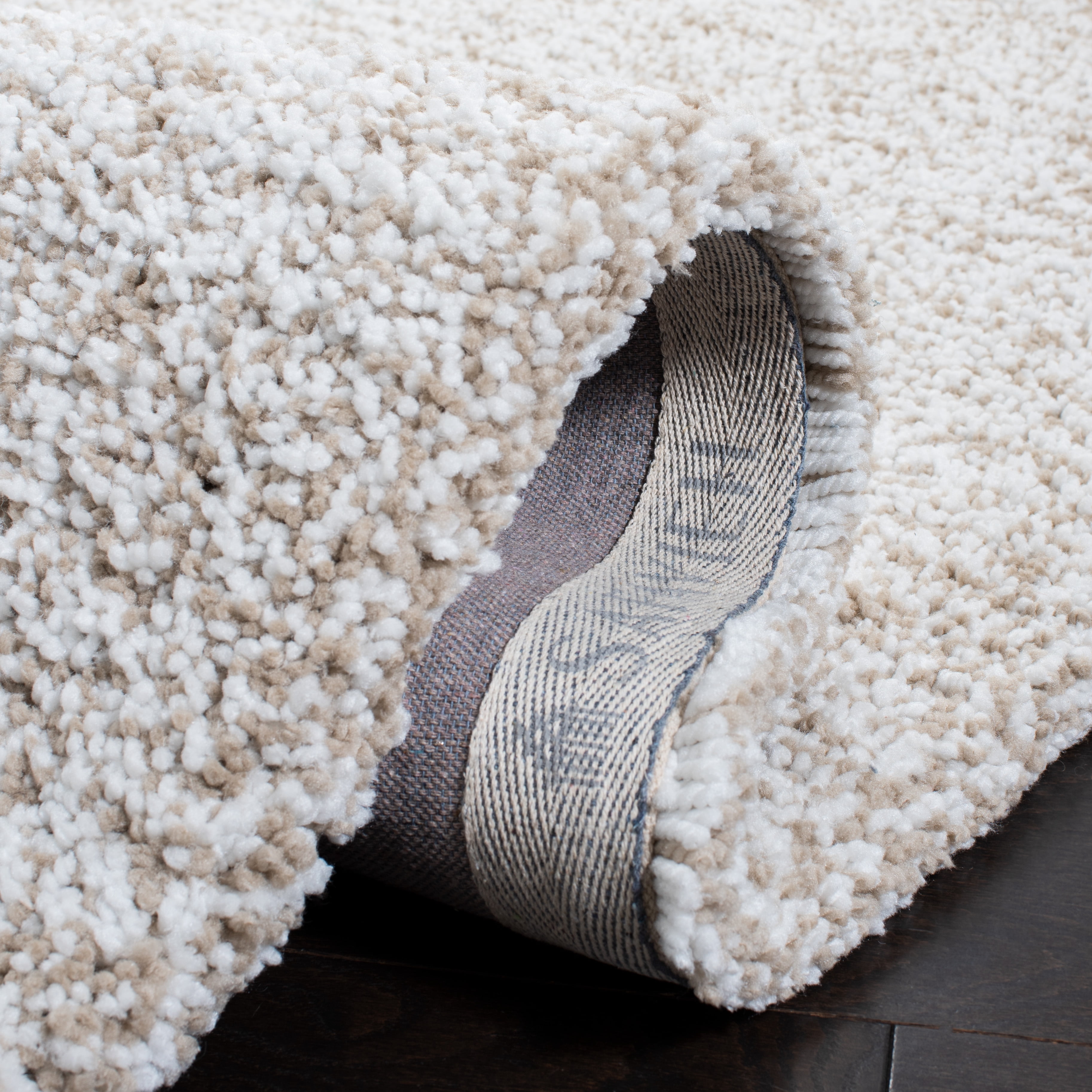 Safavieh Ultimate Atanas Solid Polyester Shag Area Rug, Sand/Ivory, 6' x 9'