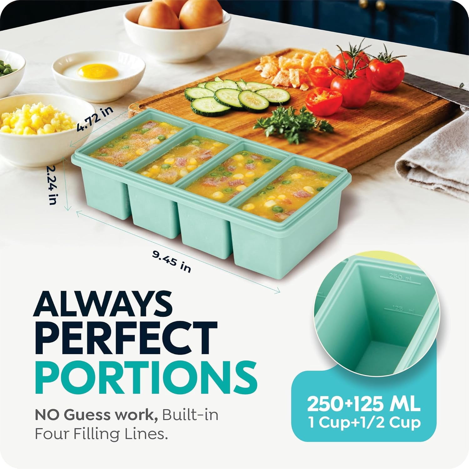 Silicone Freezer Trays with Lids, 1-Cup Soup Container Style Ice Cube Trays for Freezer - Leakproof, Dishwasher,Oven Safe, Stackable, Ideal for Frozen Broth, Leftovers & Meal Prep, BPA Free 2 Pack