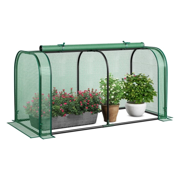 Patiojoy Portable Mini Greenhouse 47" x 22" x 24" Outdoor Green House with Roll-Up Door Green