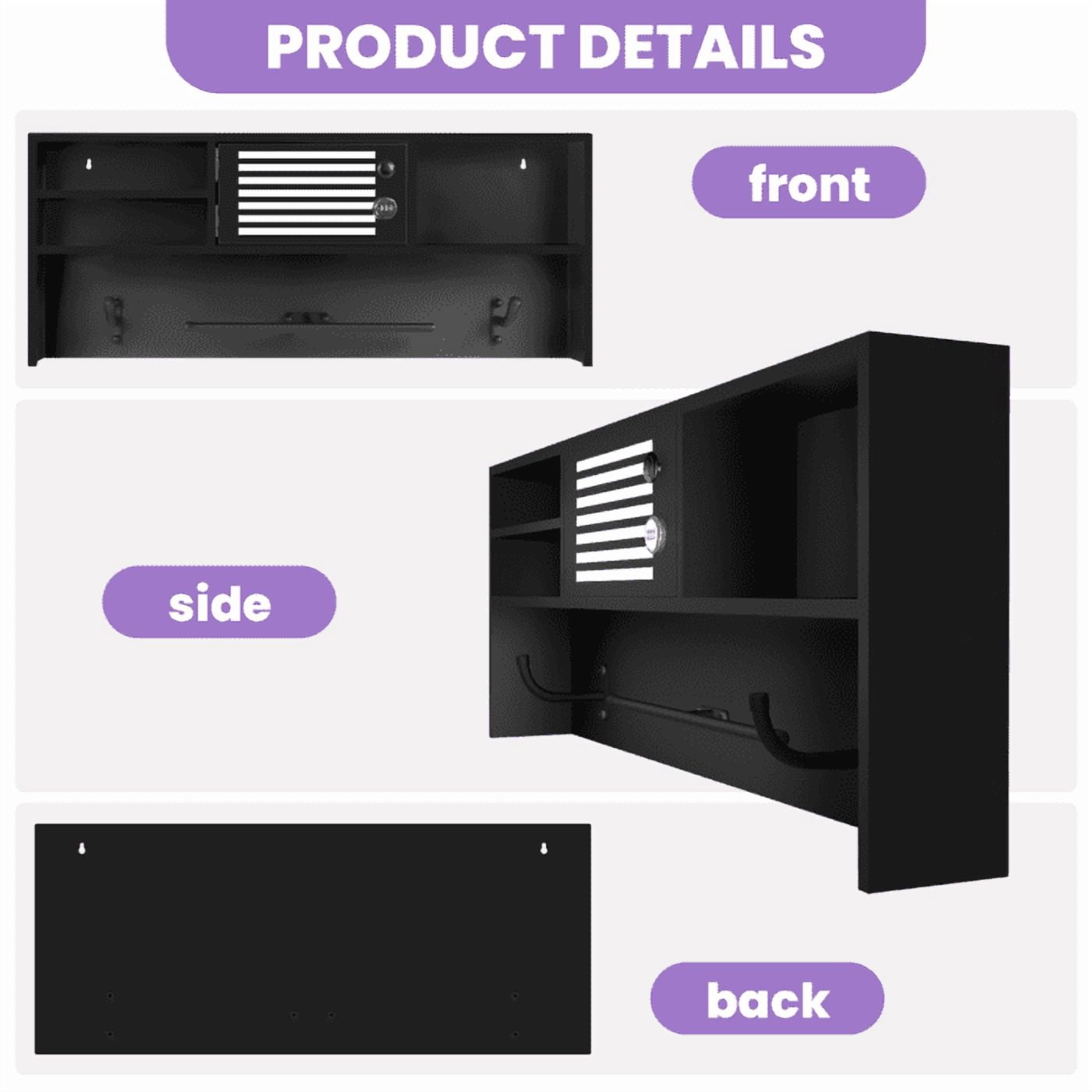 Tactical Gear Rack with Lockbox Safe & 2 Hooks, Heavy Duty Tactical Gear Rack, Safety Lock, Durable Metal, Police Gear Stand Wall-Mounted, for Home, Bar