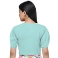 thumbnail image 4 of eloria Women's Casual Blouse Tops, Ruffle Puff Sleeve, Round-Neck Top Color: Sky Blue | Size: S, 4 of 6