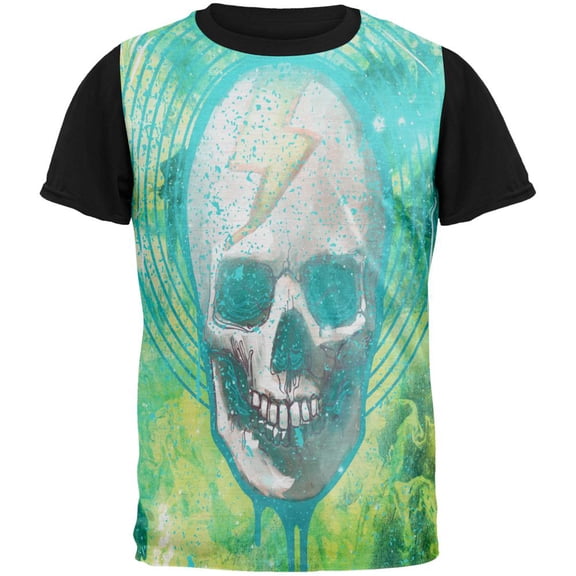 Halloween Lightning Bolt Skull Distressed Plasma All Over Mens Black Back T Shirt