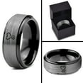 thumbnail image 4 of Tungsten Heart Cancer Survivor Love Band Ring 8mm Men Women Comfort Fit Black Step Bevel Edge Brushed Gray Polished, 4 of 4