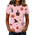 thumbnail image 2 of Halloween Tops for Women Short Sleeve Crewneck Witch Print T Shirts Funny Halloween Costume Party Top, 2 of 7