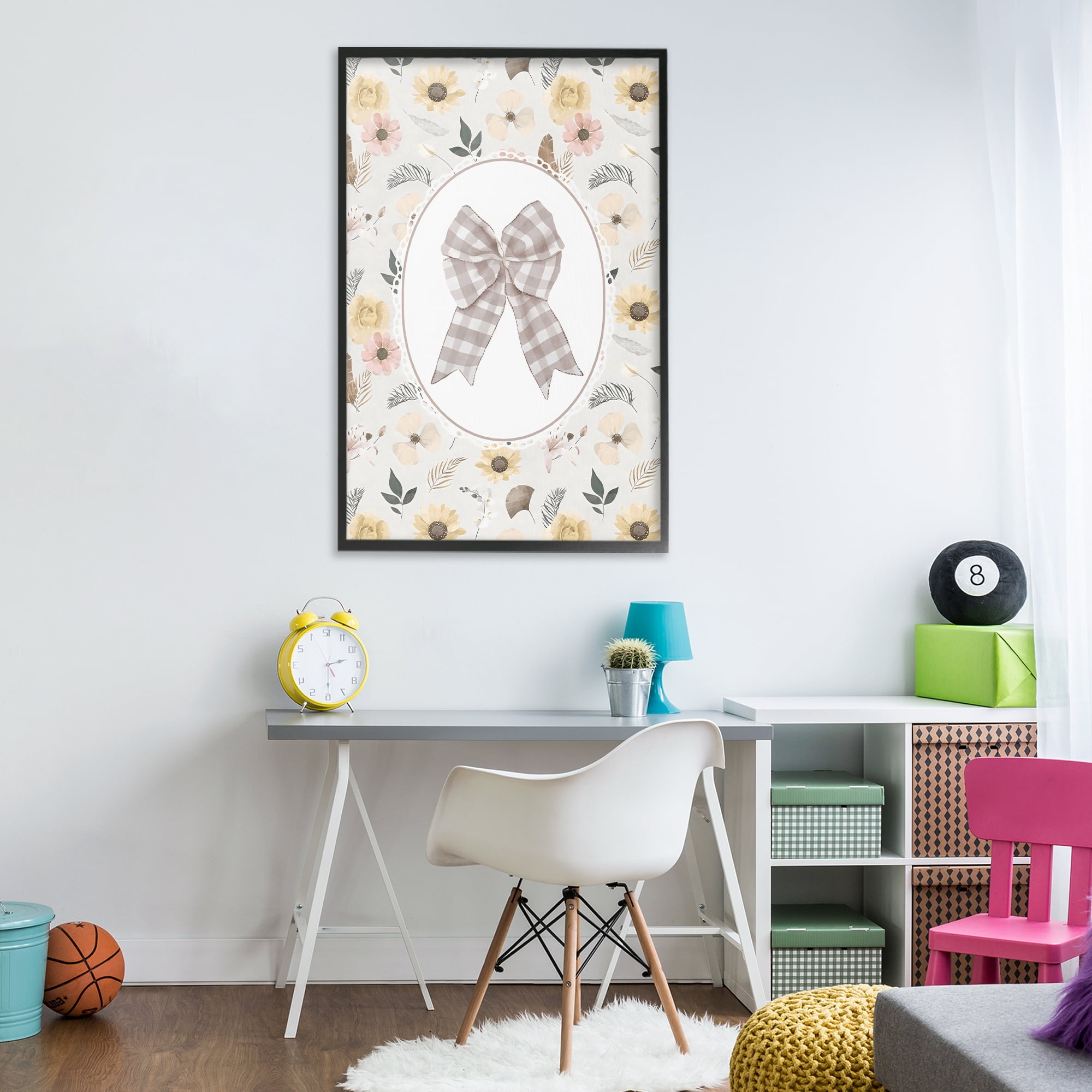 Stupell Industries Sunnyside Bow in Gingham Black Framed Giclee Art, design by Ink Drop Loft