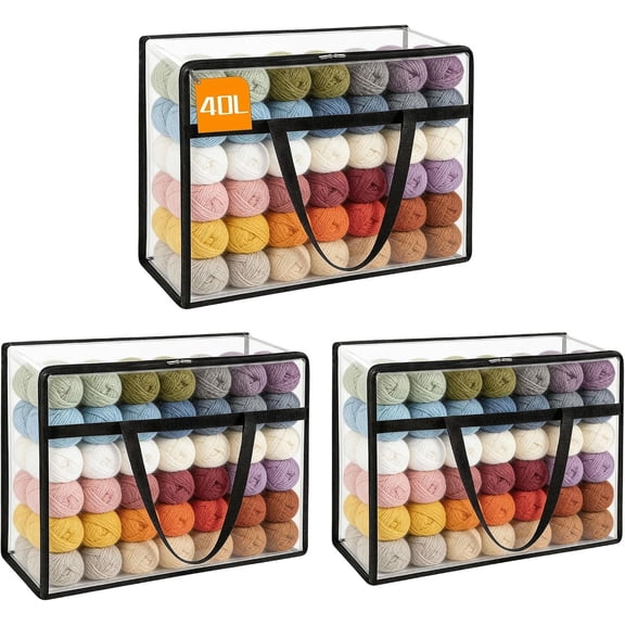 3 Pack Large Clear Yarn Storage Bag Organizer