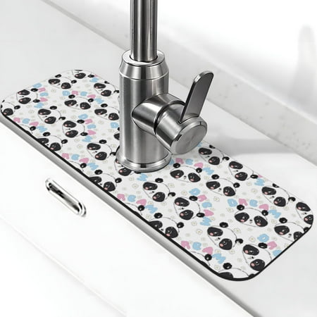 

Adobk Panda Bear1 Print Faucet Mat for Kitchen Sink Sink Splash Guard Kitchen Faucet Mat Splash Guard for Kitchen Sink Area Draining Mat for Kitchen Sink