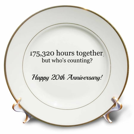 20th Anniversary Plate - 3dRose Happy 20th Anniversary - 175320 hours together - Porcelain Plate, 8-inch