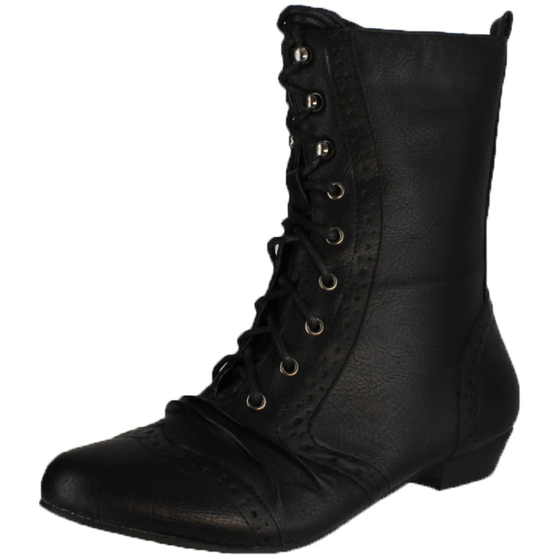 Refresh Lee-01 Women's Mid Calf Combat Boots on Oxford Structure, Black ...