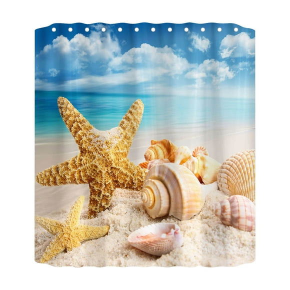 Pedty Bathroom Shower Stall Curtain Liner,Ocean Beach Print Shower Curtain 70X70 Inch With 12 Plastic Hooks Waterproof Shower Curtain Bathroom Heavy Side Shower Curtain Machine Washable Quick Dry