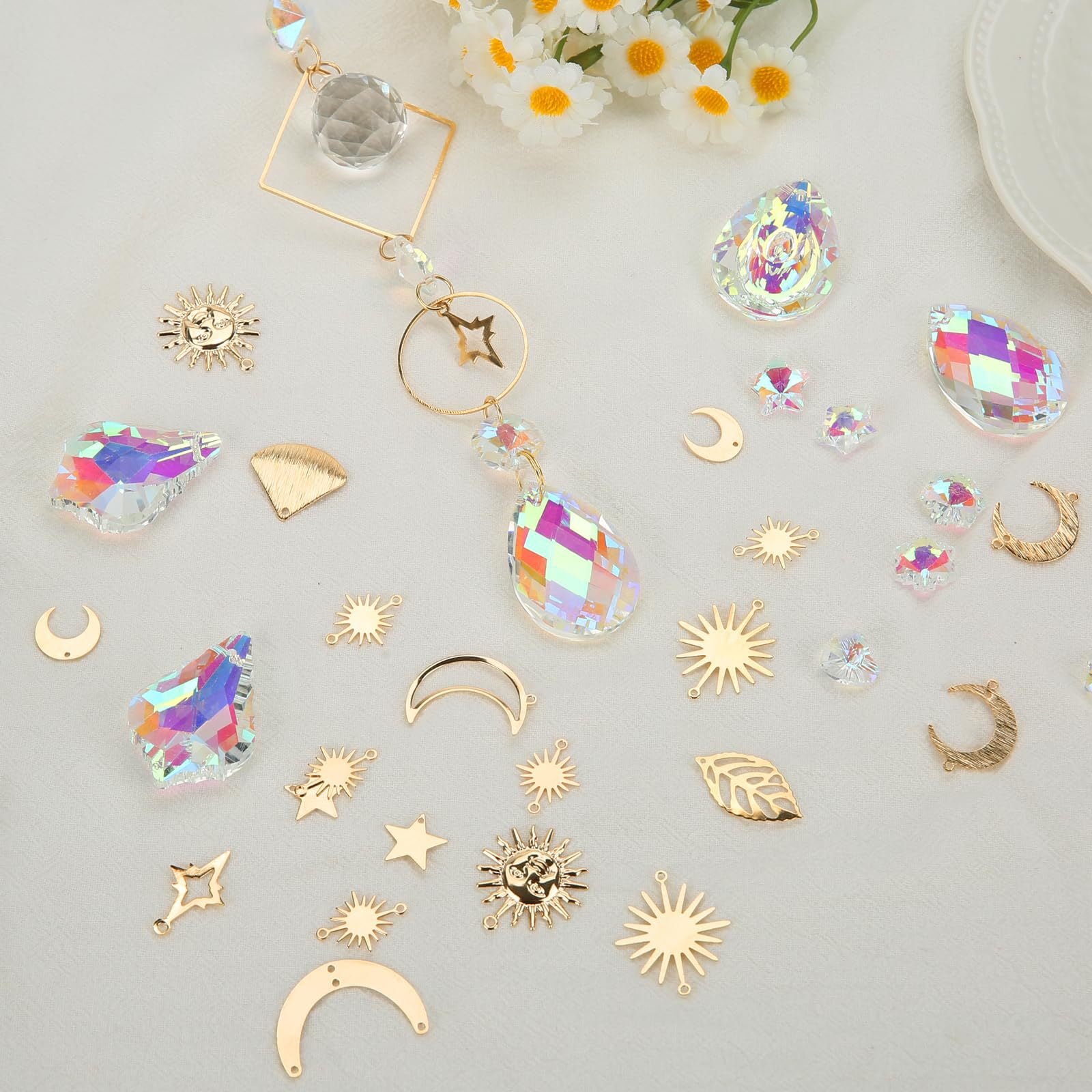DIY Suncatchers, 400 pcs Sun Catchers Making Supplies Kit Art and Crafts for Adults Prism Hanging Decorative Suncatcher with Crystals Rainbow Maker for Indoor Windows Office Home Decor