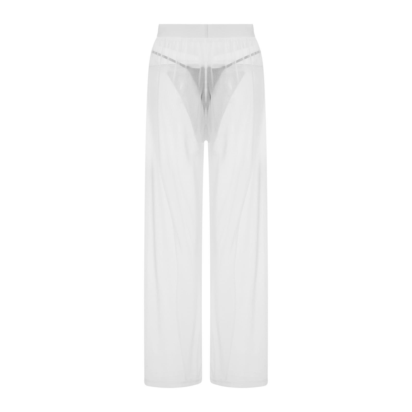 Imcute Women Sheer Mesh Beach Pants, High Waist Wide Leg Swimsuit Cover