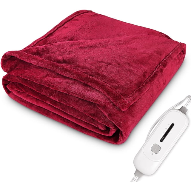 TEMOGU-Heated Blanket Twin Electric Blanket Throw, Soft Flannel Fast Heating Blanket Warm with 3 Heating Level 8-Hour Auto Shut Off Overheating Protection, Machine Washable, Red (62x84)