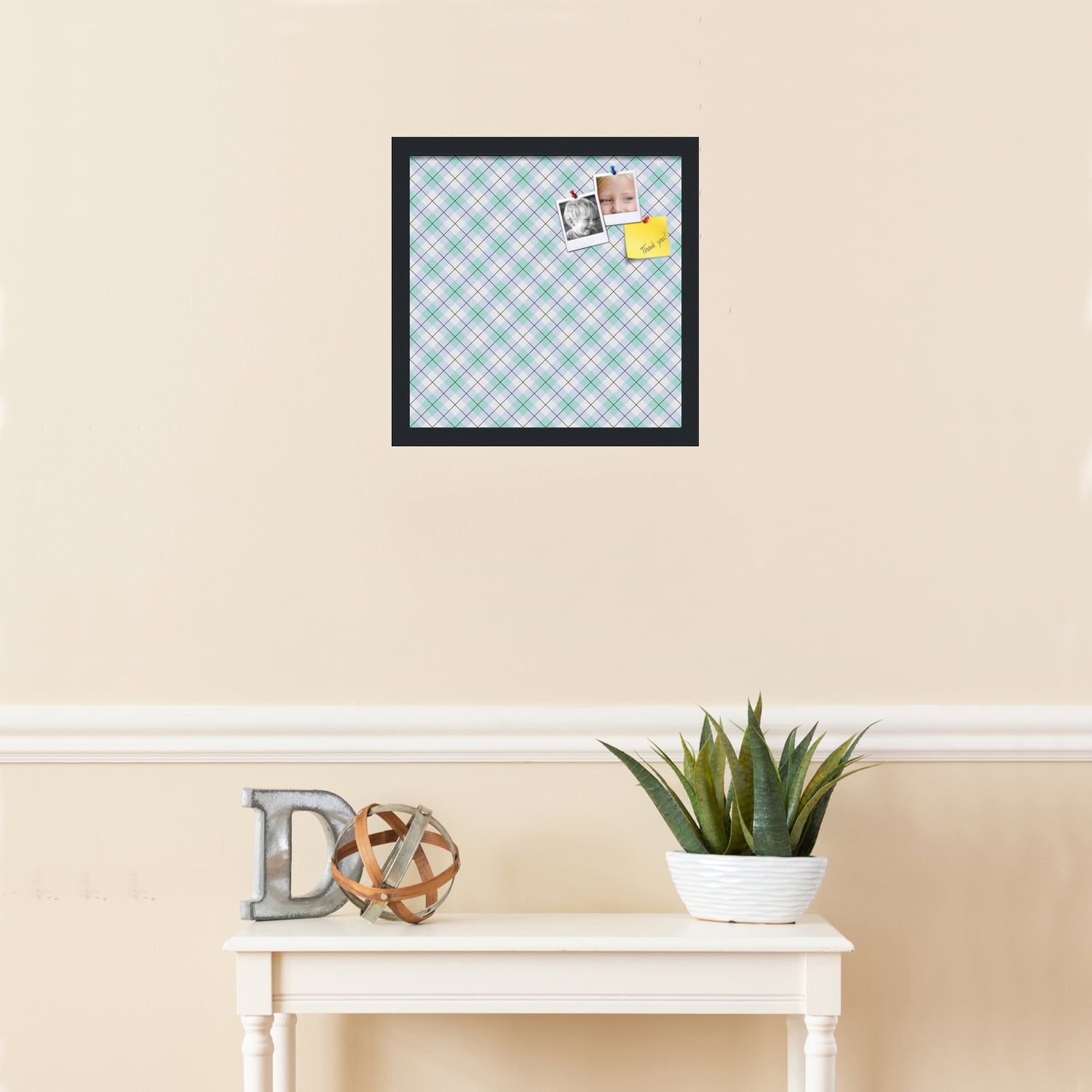 PinPix ArtToFrames 13x13 Custom Cork Bulletin Board Argyle Purple - Green   Poster Board Has a Fabric Style Canvas Finish, Framed in Satin Black (PinPix-640)