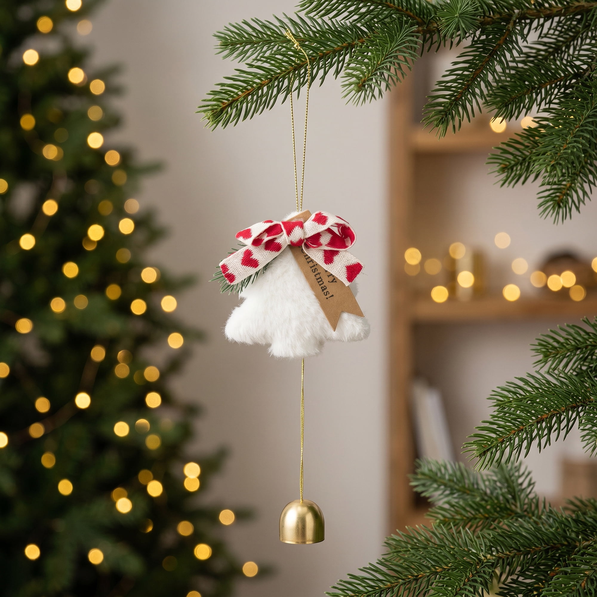 Unique Bargains 2Pcs Door Knob Iron Hanging Bells with Rope White 3.5" x 3.5" x 18.5"