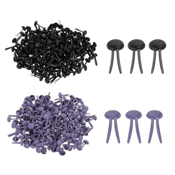 1000 PCS Mini Brads, 5 x 9 mm Brass Paper Fasteners for Crafts, Purple/Black
