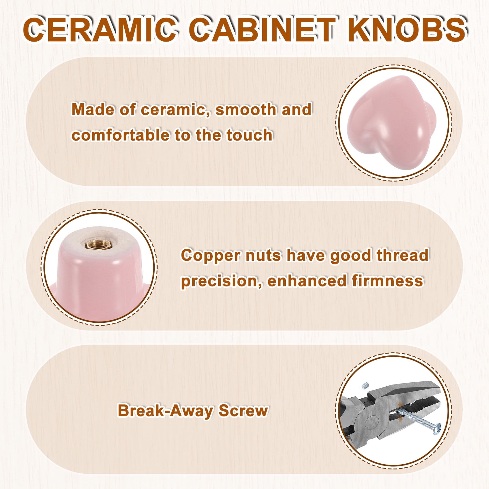 Uxcell Ceramic Cabinet Knobs, 10 Pack Light Pink Heart Shaped Drawer Knobs, 36mm/1.42" Dresser Knob Pulls Handle with Screws for Vanity