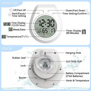 Digital Shower Clock Waterproof Bathroom Timer, Kitchen Wall Clock with Countdown, Temperature, Suction Cup Hanging Hole, White