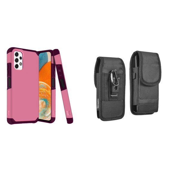 MK Armor Case for Samsung Galaxy A23 5G and Belt Holster Pouch - Pink