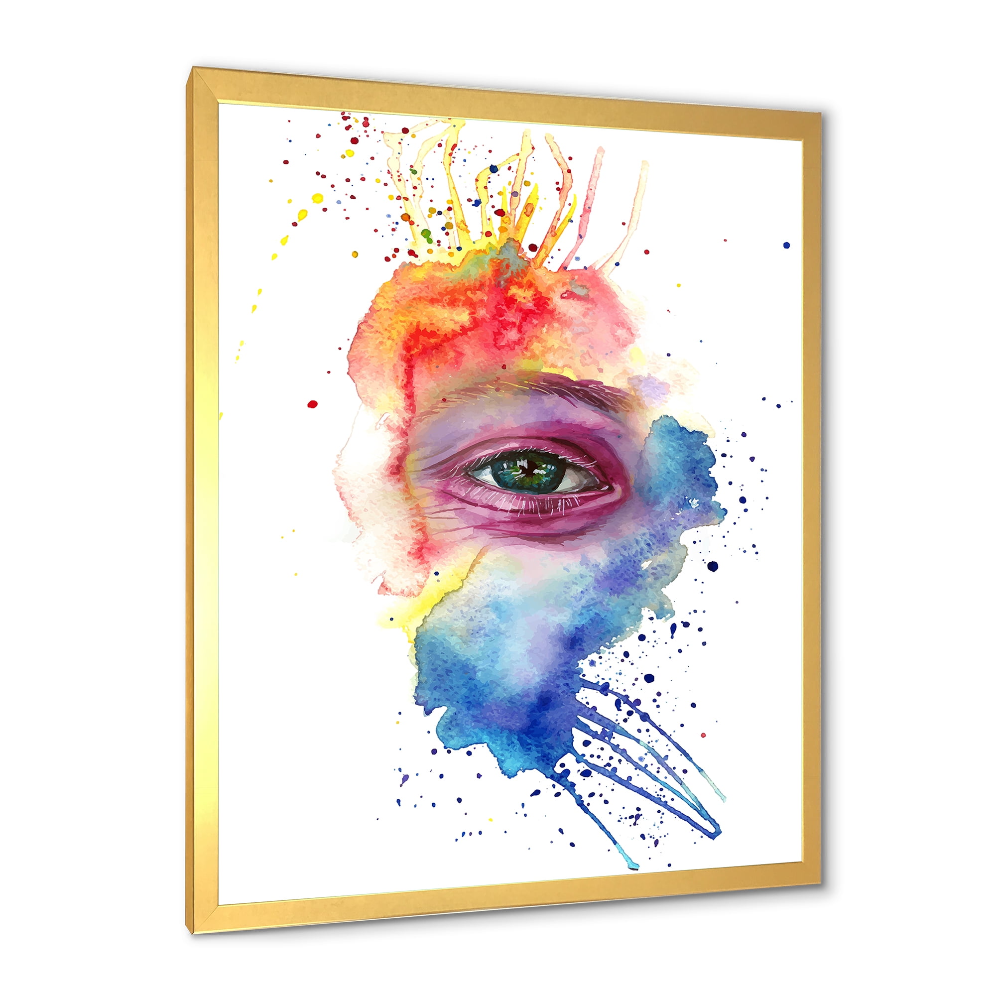 Designart 'Detail of Eye In Rainbow-Colored Face Portrait' Bohemian & Eclectic Framed Art Print