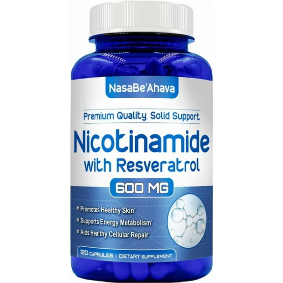 NasaBeahava Vitamin B3 Nicotinamide & Resveratrol Supplement, NAD Support, 600mg, 120 Capsules