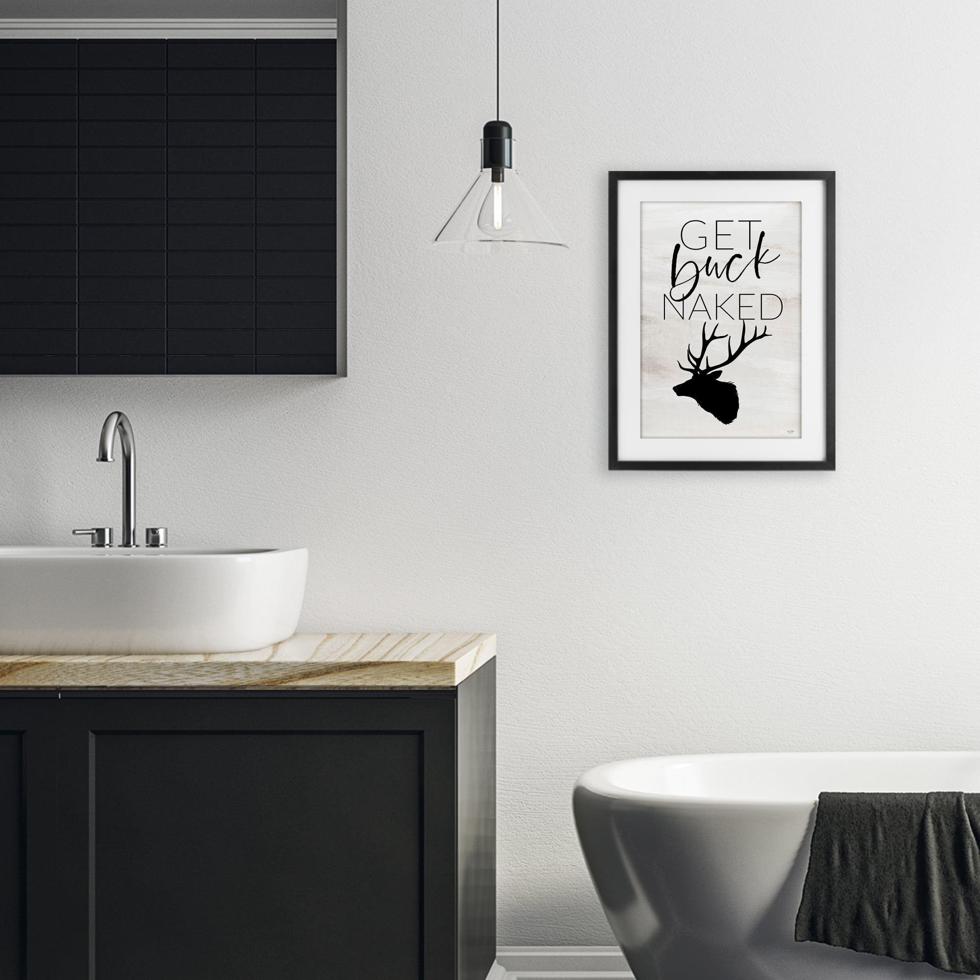 Stupell Industries Get Buck Naked Black Framed Print Under Glass, design by Lux + Me Designs