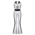 thumbnail image 4 of Hansber Girls Disco Outfits Kids 70s Party Dress Up Bell Bottom Jumpsuit Sleeveless Sequins Dancing Romper Silver 14, 4 of 6