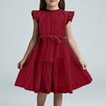 thumbnail image 2 of OSOLU Toddler Girls Dresses Ruffle Sleeves Summer Dress Ruffle Neck Chiffon Dress Plain Child Dress Elegant A-Line Party Dress Kids Festive Dress With Belt 5 13 Years Baby Classic Dailywear, 160.00, 2 of 5