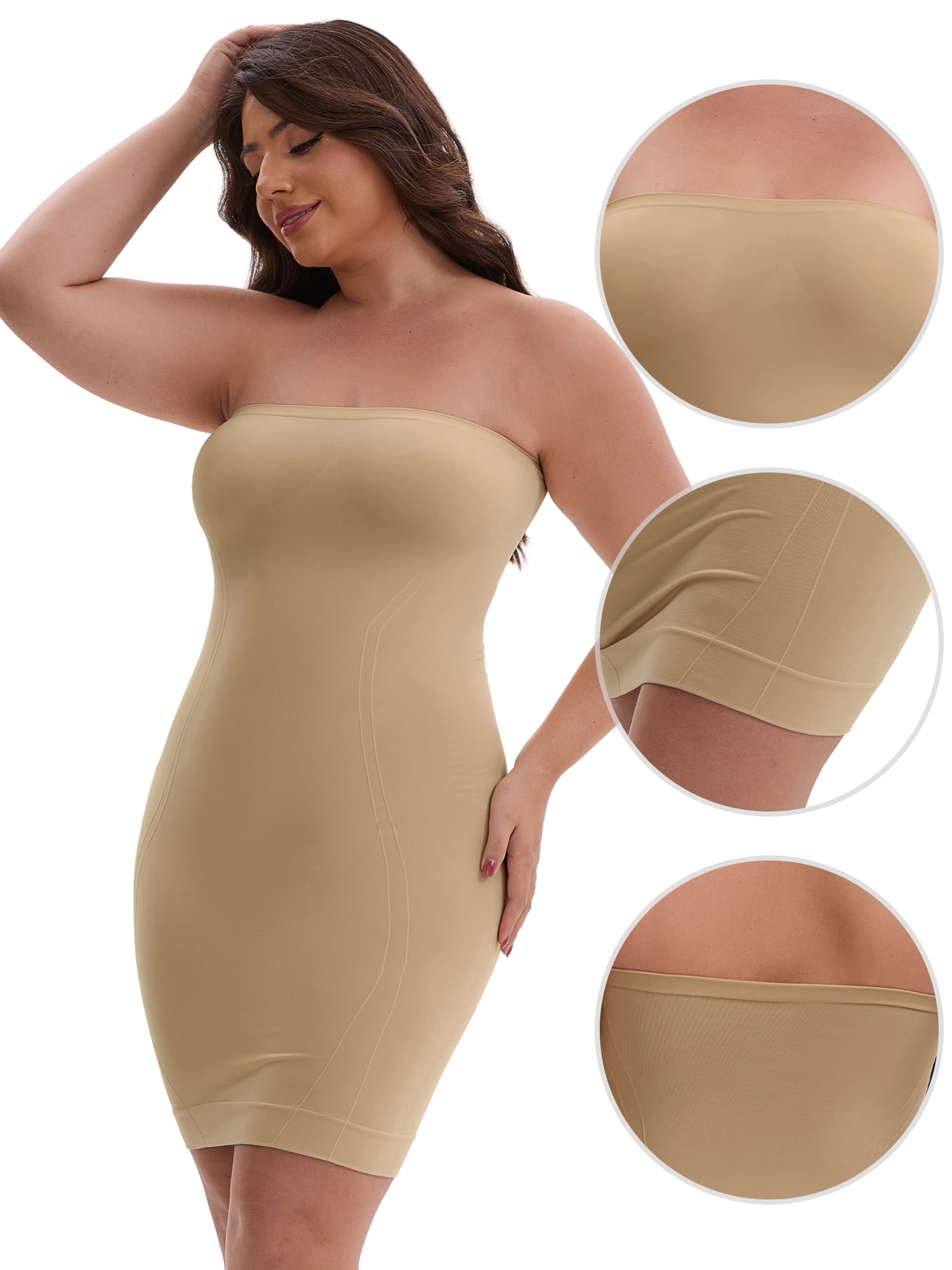 DARING DIVA Women's Push-Up Strapless Bandeau Tummy Control Slip XXL Light Brown