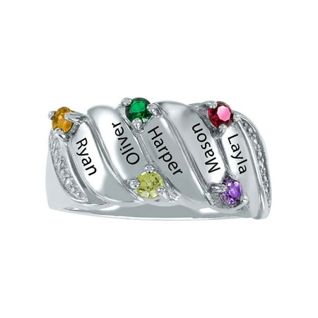 Keepsake Personalized Family Jewelry Hazel Birthstone Mother's Ring available in sterling silver, 10k white or yellow gold, and 14k white or yellow gold