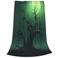 thumbnail image 2 of Honeii Green Night Sky Moon Branches Print Fleece Blanket - Throw Blanket for Bed, Sofa, Couch, Camping, and Travel , Microplush Ultra Soft Warm Blanket-60"x50", 2 of 7