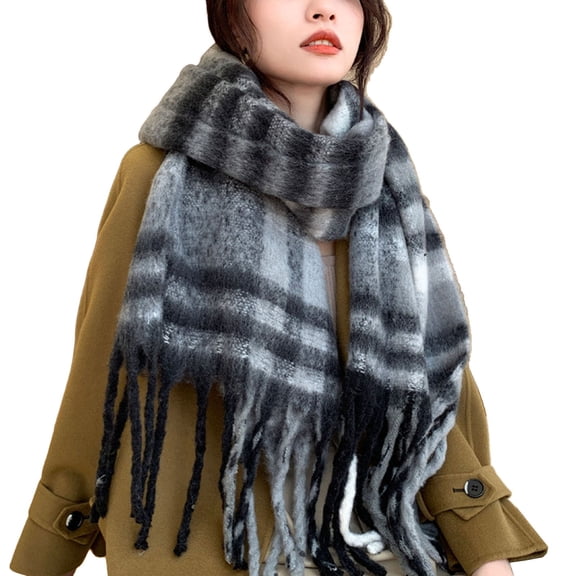 Yuanlong Womens Scarves Plaid Fringe Thick Fluffy Warm Neck Wraps Cozy Cold Weather Winter Outdoor Casual Daily Scarves