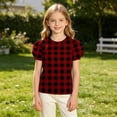 thumbnail image 2 of ZUKMRJPC Girls Plaid Puff Short Sleeve Shirts Casual Fashion Crew Neck Tunic Tops Kids Summer Trendy Checkered Tee Blouses 4-15 Years, 2 of 7