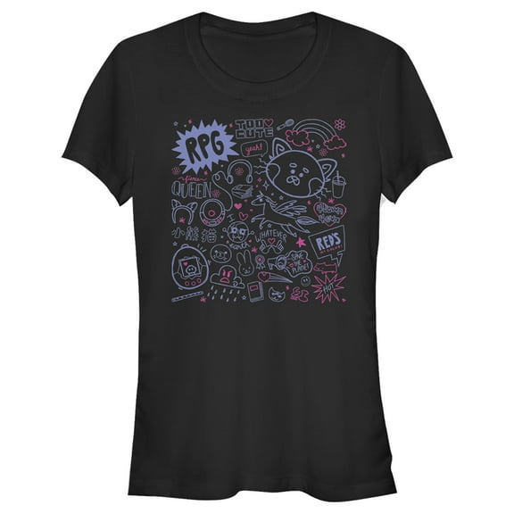 Junior's Turning Red Doodle Collage Graphic Tee Black 2X Large