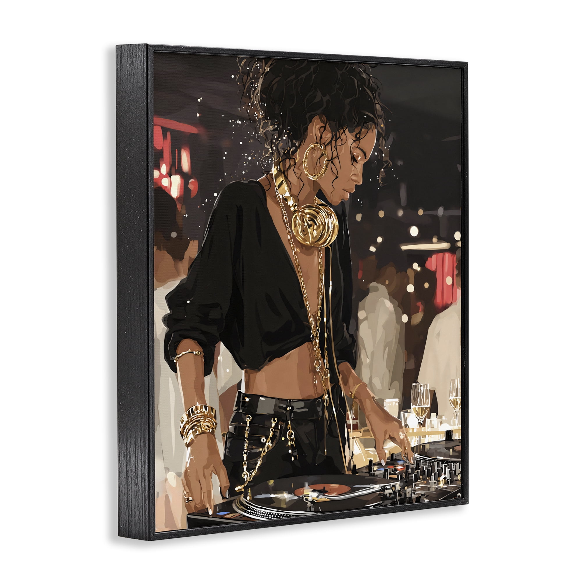 Stupell Industries Touches Of Gold DJ Black Framed Giclee Art, design by Franklyn Gregory