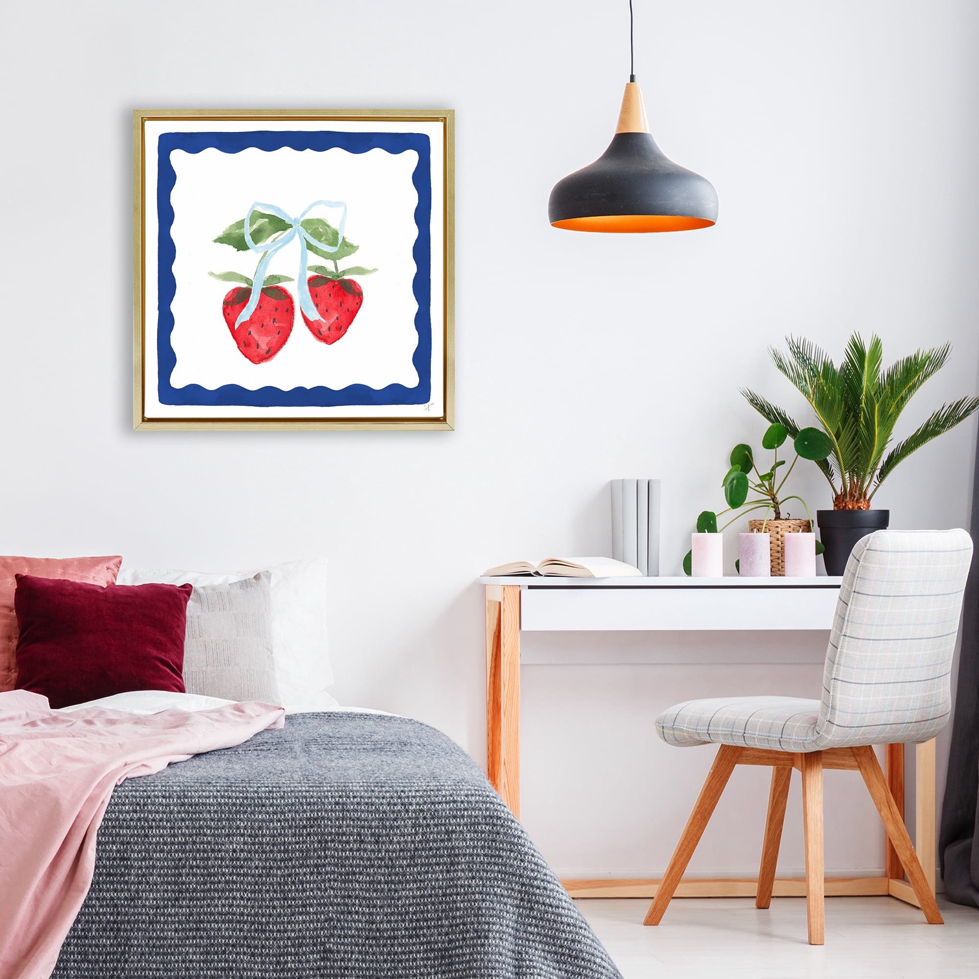 Stupell Industries Summer Bordered Strawberries Gold Framed Floater Canvas Wall Art, design by Lucille Price