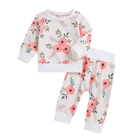 

TAIAOJING Baby Girls Clothes Long Sleeve Floral Tops Pants Outfits Set Clothing Set 12-24 Months