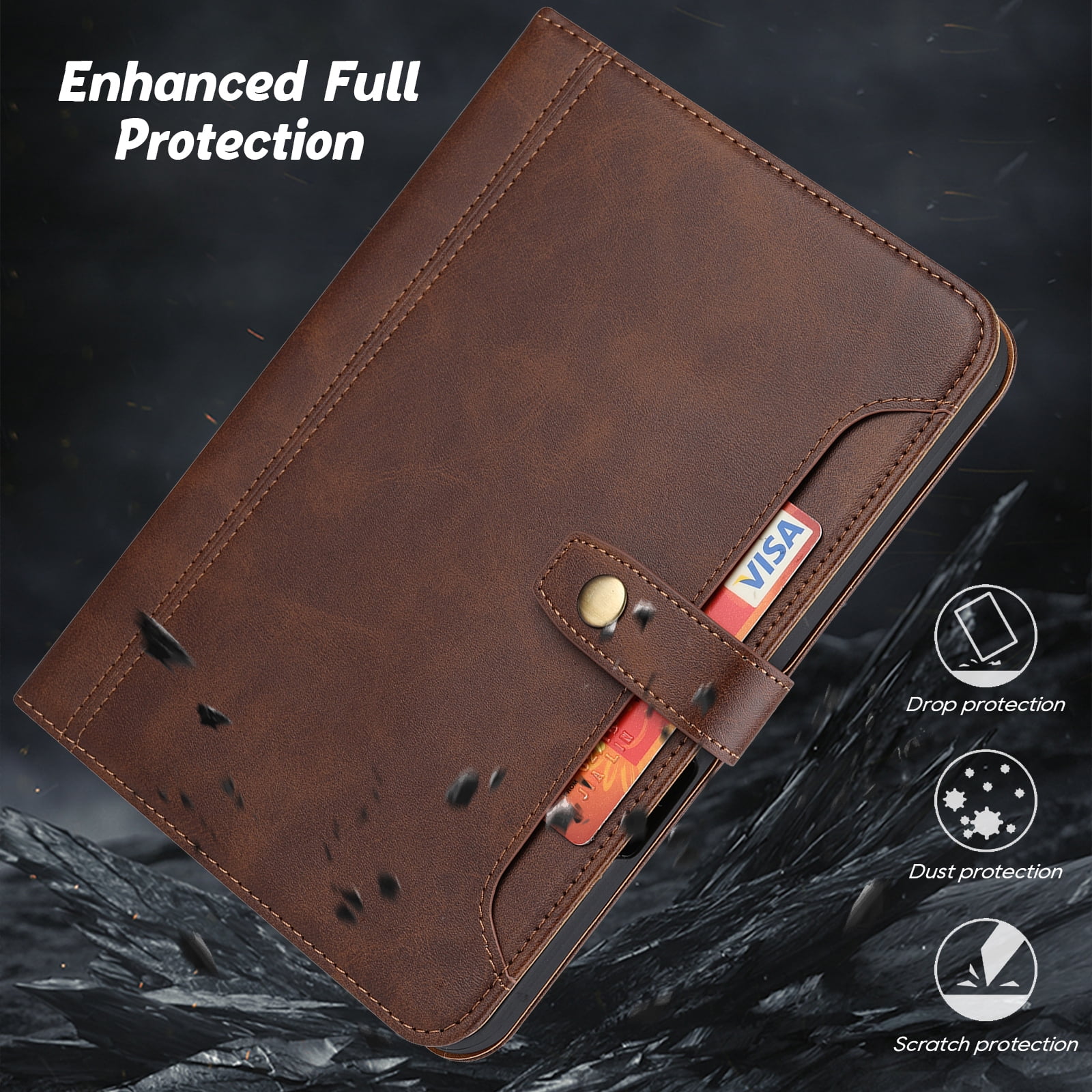 Flip Case for Apple iPad 11th 10th Generation 2025 2022 10.9", Pencil Holder Smart Cover Auto Sleep Wake Protective Documents Pocket Stand Snap Closure Case for iPad 11th 10th Gen 10.9 Inch, Coffee