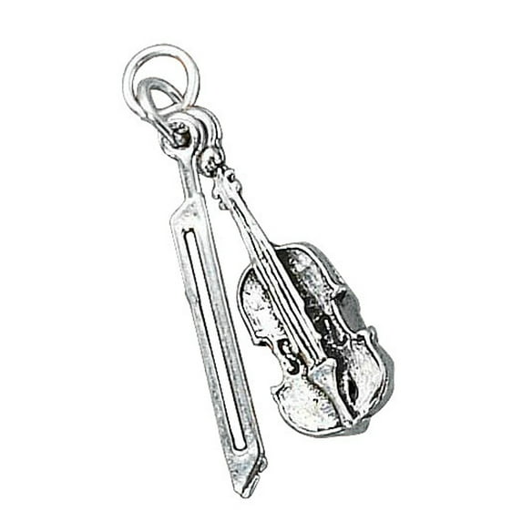 Sterling Silver 18" 1.2mm Box Chain 3D Violin Or Cello A Bow Musical Instrument Pendant Necklace