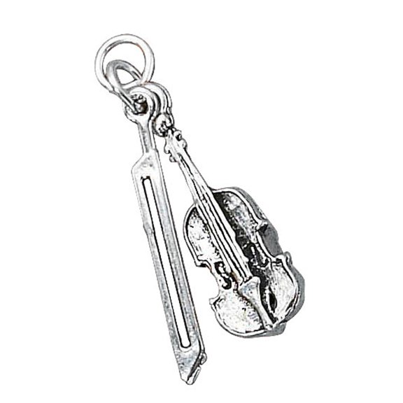 Sterling Silver 16" .8mm Box Chain 3D Violin Or Cello A Bow Musical Instrument Pendant Necklace
